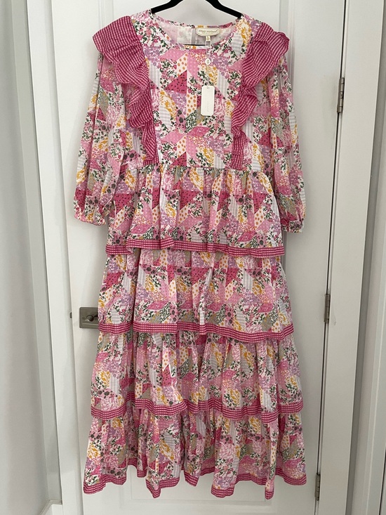 Simply Southern Dresses & Skirts - NEW Simply Southern Pink Patchwork Tiered Ruffled Long Sleeve Maxi Dress NWT G53